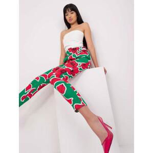 Fashionhunters Zeleno-růžové elegantní kalhoty s potiskem Velikost: S