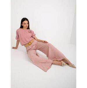 Fashionhunters Světle růžové letní látkové kalhoty s páskem.Velikost: ONE SIZE, JEDNA, VELIKOST