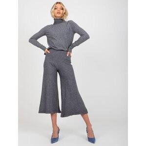 Fashionhunters Tmavě šedé široké úpletové kalhoty s elastickým pasem.Velikost: ONE SIZE, JEDNA, VELIKOST