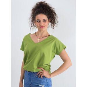 Fashionhunters Světle zelené bavlněné tričko s výstřihem do V, XL