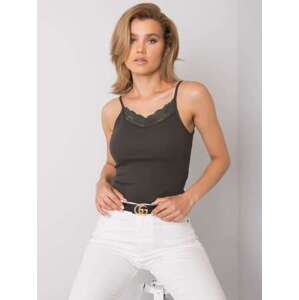 Fashionhunters RUE PARIS Dámský tmavě khaki top M