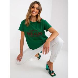 Fashionhunters Zelené a béžové tričko volného střihu s nášivkami Velikost: JEDNA VELIKOST