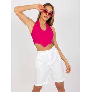 Fashionhunters Fuchsiový žebrovaný základní crop top RUE PARIS Velikost: S