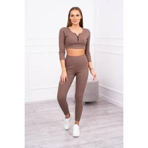 Kesi Žebrovaný crop top set mocca UNI, Univerzální