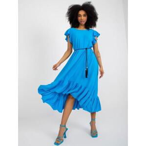 Fashionhunters midi šaty s volánky a krátkým rukávem modré Velikost: ONE SIZE, JEDNA, VELIKOST