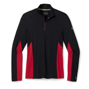 Smartwool MERINO SPORT LONG SLEEVE 1/4 ZIP black-rythmic red Velikost: M pánské tričko s dlouhým rukávem