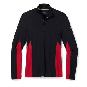 Smartwool MERINO SPORT LONG SLEEVE 1/4 ZIP black-rythmic red Velikost: XL pánské tričko s dlouhým rukávem