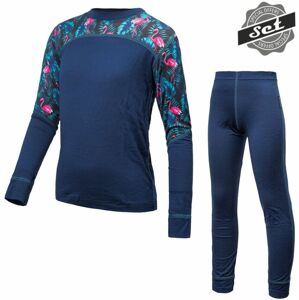 SENSOR MERINO IMPRESS SET dětský triko dl.rukáv + spodky deep blue/floral Velikost: 110